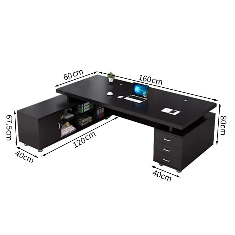 エグゼクティブデスク L字型 メラミン化粧板 オープン収納 扉付き収納 配線孔付き プラパート LBZ-T123