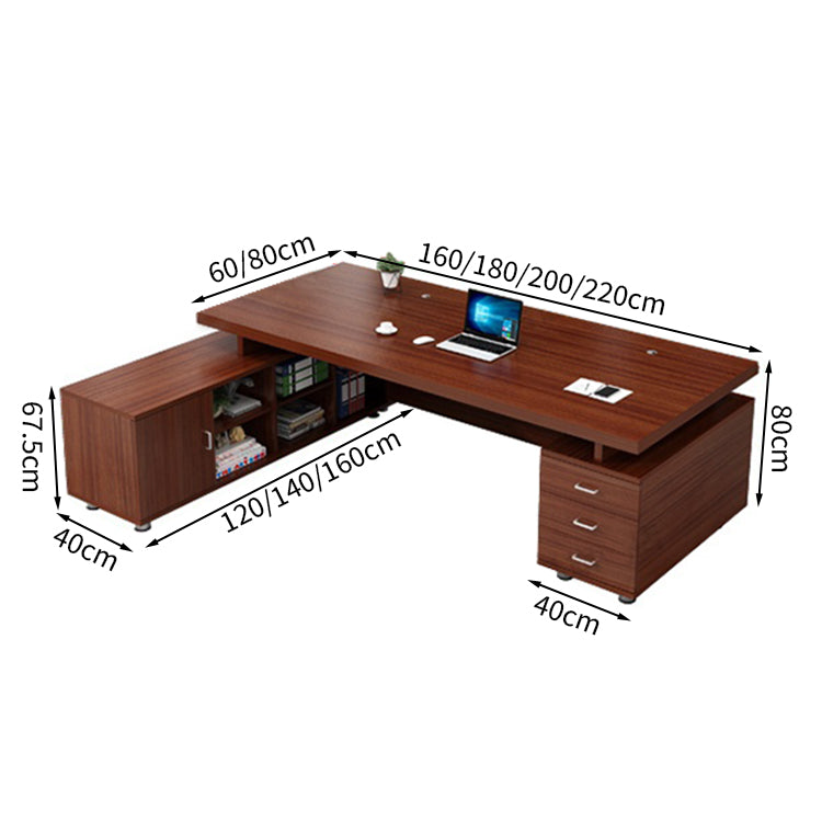 エグゼクティブデスク L字型 メラミン化粧板 オープン収納 扉付き収納 配線孔付き プラパート LBZ-T123