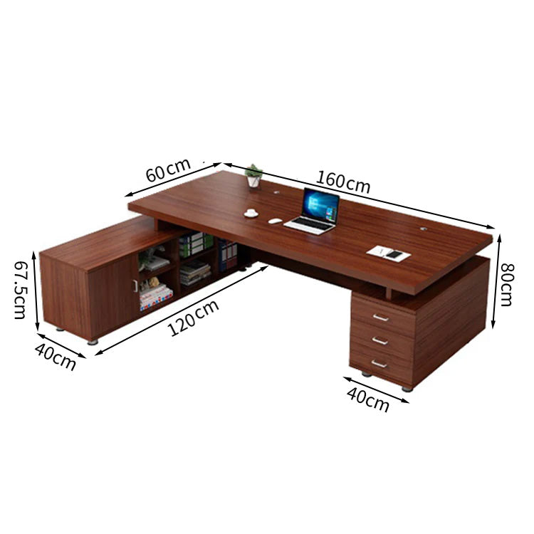 エグゼクティブデスク L字型 メラミン化粧板 オープン収納 扉付き収納 配線孔付き プラパート LBZ-T123