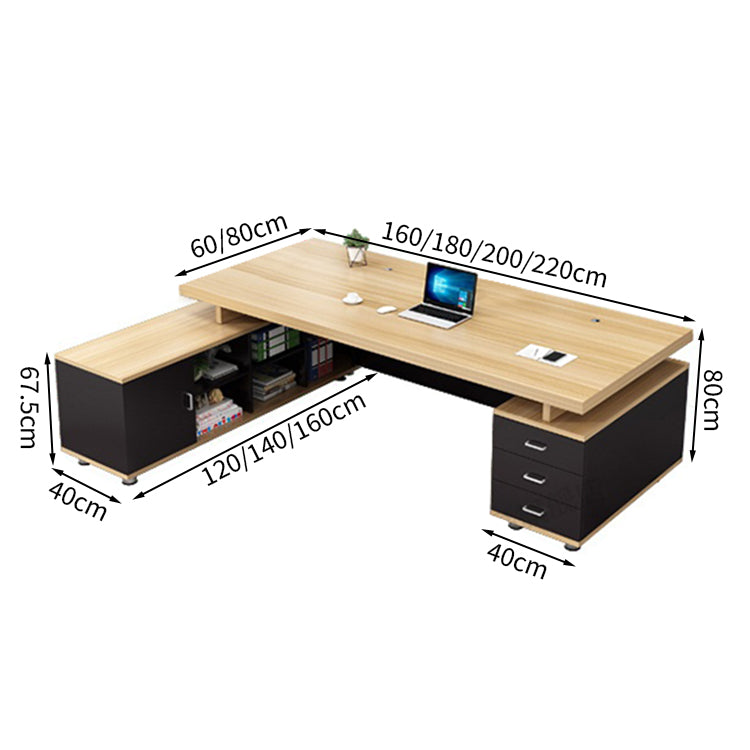エグゼクティブデスク L字型 メラミン化粧板 オープン収納 扉付き収納 配線孔付き プラパート LBZ-T123