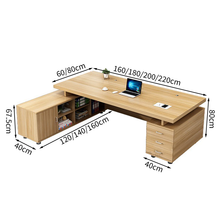 エグゼクティブデスク L字型 メラミン化粧板 オープン収納 扉付き収納 配線孔付き プラパート LBZ-T123