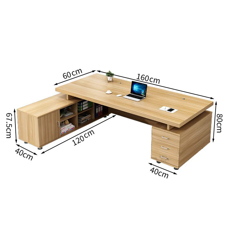 エグゼクティブデスク L字型 メラミン化粧板 オープン収納 扉付き収納 配線孔付き プラパート LBZ-T123