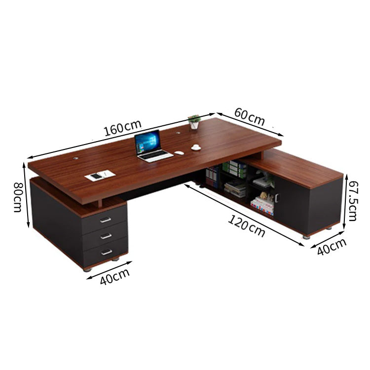 エグゼクティブデスク L字型 メラミン化粧板 オープン収納 扉付き収納 配線孔付き プラパート LBZ-T123