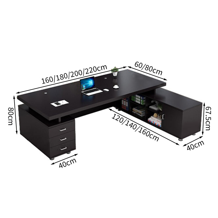 エグゼクティブデスク L字型 メラミン化粧板 オープン収納 扉付き収納 配線孔付き プラパート LBZ-T123