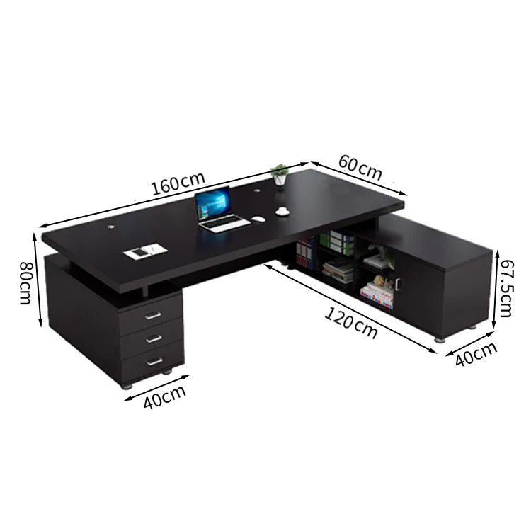 エグゼクティブデスク L字型 メラミン化粧板 オープン収納 扉付き収納 配線孔付き プラパート LBZ-T123