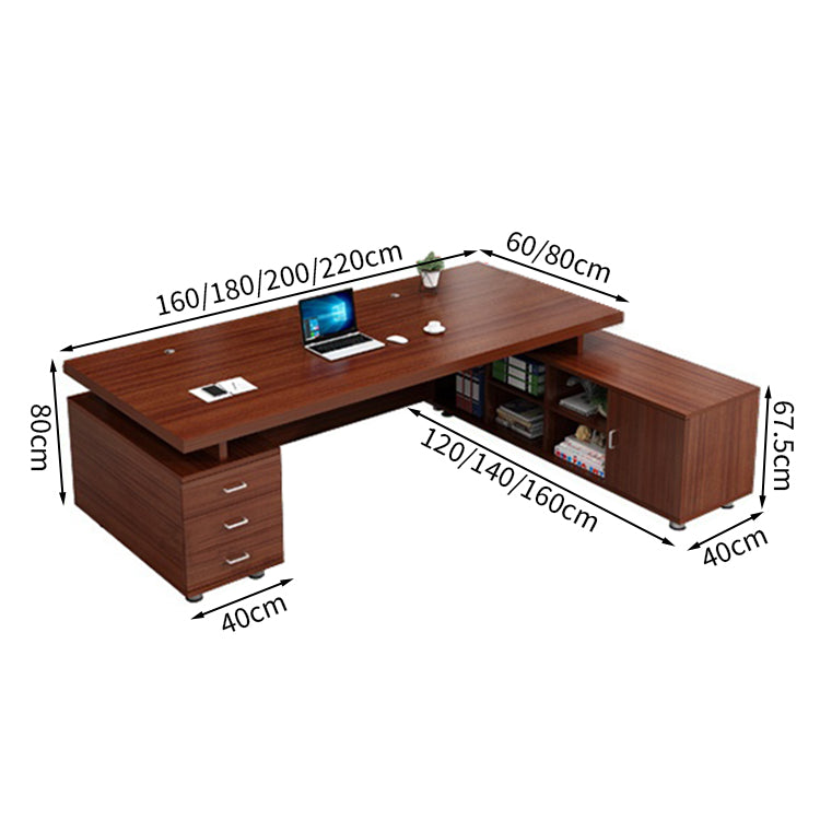 エグゼクティブデスク L字型 メラミン化粧板 オープン収納 扉付き収納 配線孔付き プラパート LBZ-T123