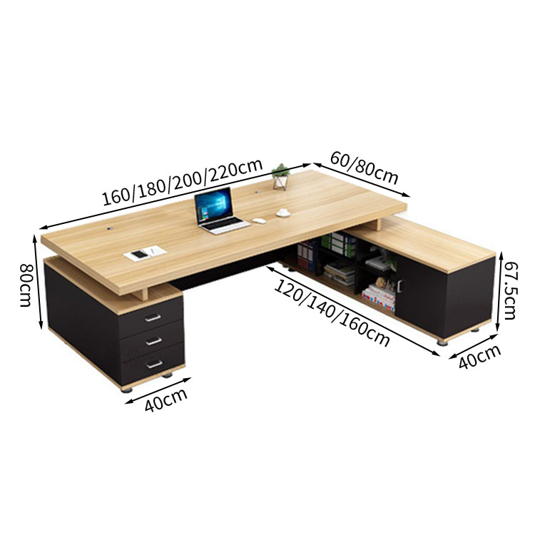 エグゼクティブデスク L字型 メラミン化粧板 オープン収納 扉付き収納 配線孔付き プラパート LBZ-T123