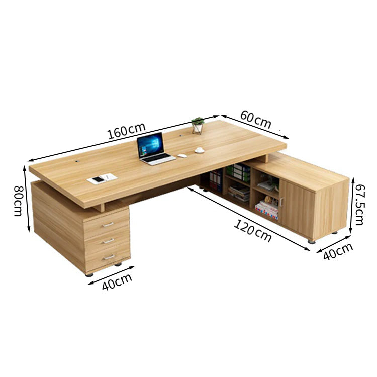 エグゼクティブデスク L字型 メラミン化粧板 オープン収納 扉付き収納 配線孔付き プラパート LBZ-T123