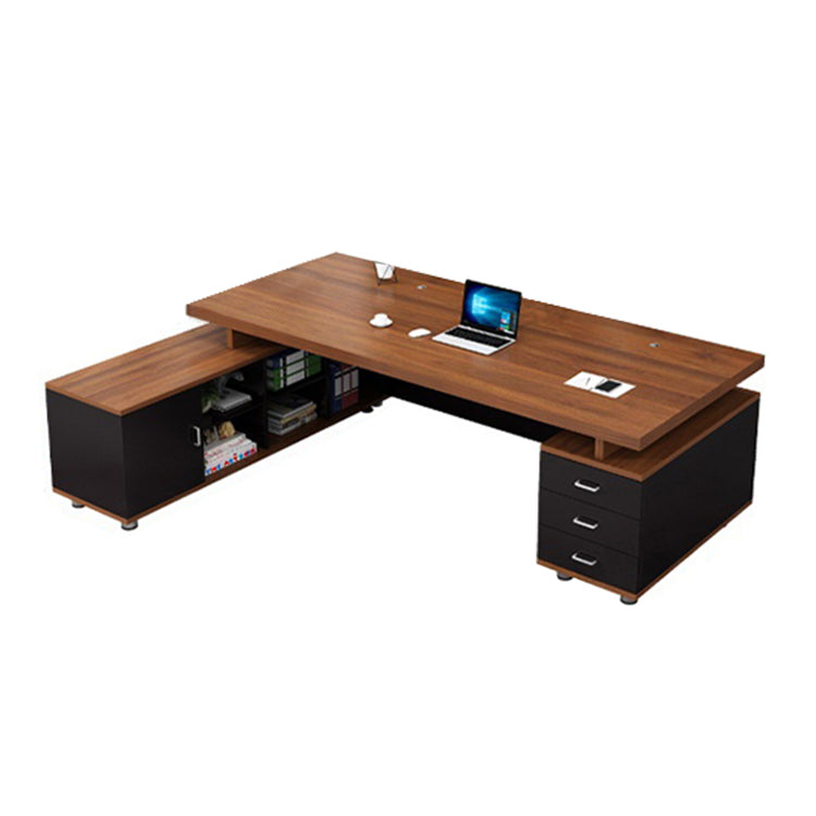 エグゼクティブデスク L字型 メラミン化粧板 オープン収納 扉付き収納 配線孔付き プラパート LBZ-T123