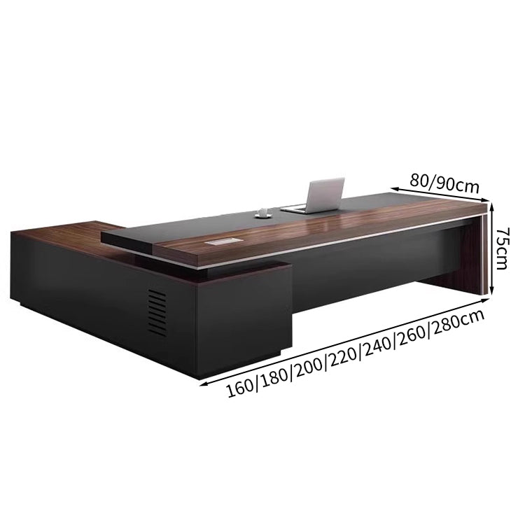 エグゼクティブデスク バイカラーデザイン メラミン化粧板 収納力抜群 PC収納 引き出し 幕板付き カスタマイズ可能 LBZ-T124