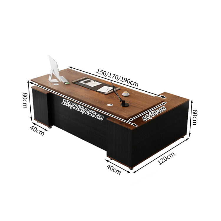 エグゼクティブデスク バイカラーデザイン メラミン化粧板 エコ素材 広々とした天板 収納力抜群 引き出し 扉付き収納 幕板付き LBZ-T126