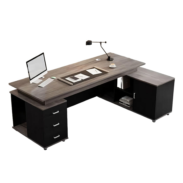 エグゼクティブデスク バイカラーデザイン メラミン化粧板 エコ素材 広々とした天板 収納力抜群 引き出し 扉付き収納 幕板付き LBZ-T126