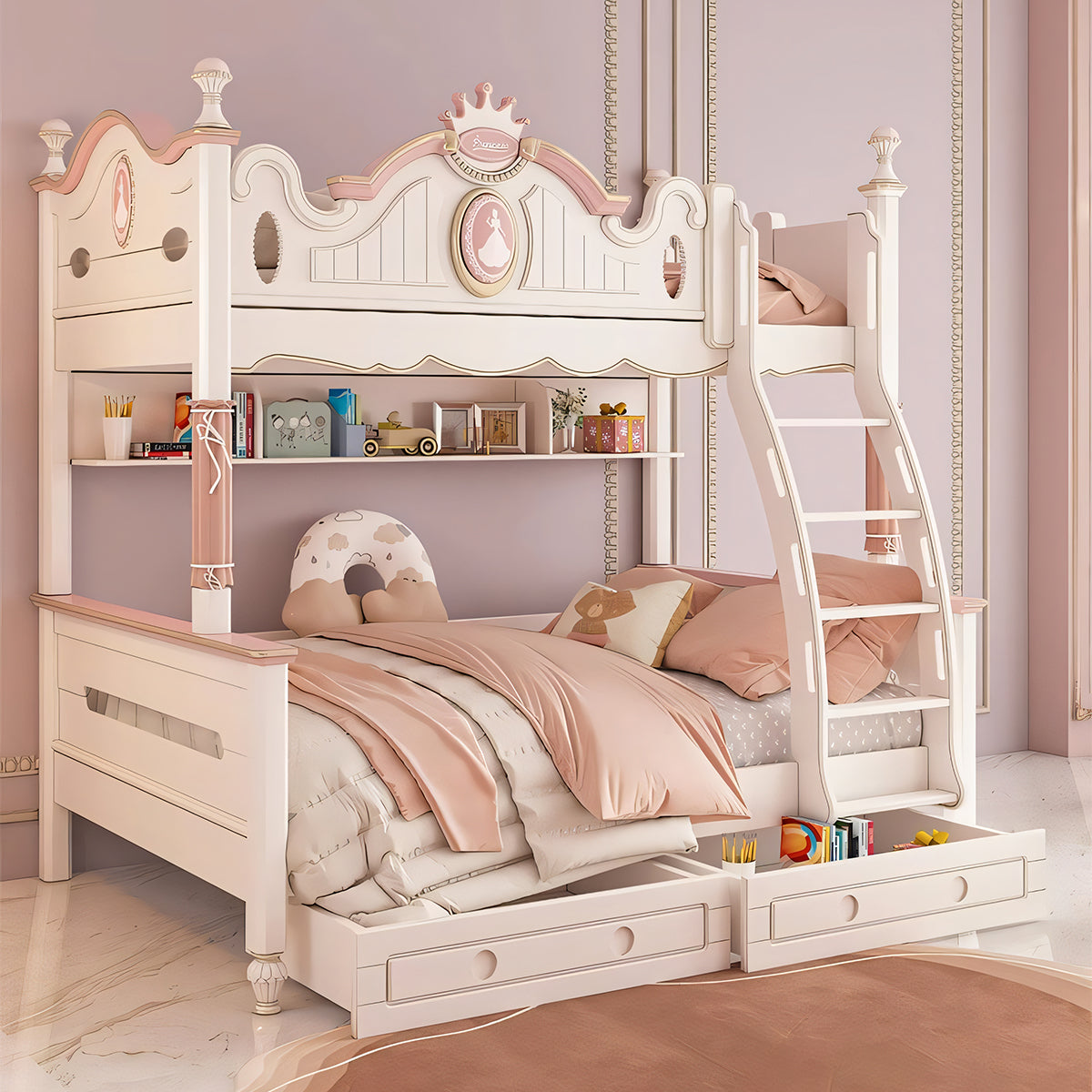 天然木 ラバーウッド 二段ベッド モダン オシャレ 引き出し 収納 落下防止ガード パームマットレス はしご SCC-T003