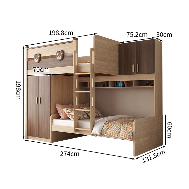 二段ベッド ハシゴ 階段 引き出し キャビネット ワードローブ 機能性 シンプル 天然木 手すり付き SCC-T009