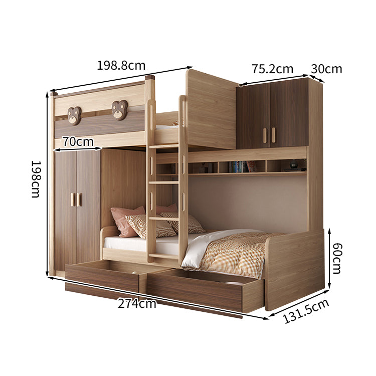 二段ベッド ハシゴ 階段 引き出し キャビネット ワードローブ 機能性 シンプル 天然木 手すり付き SCC-T009