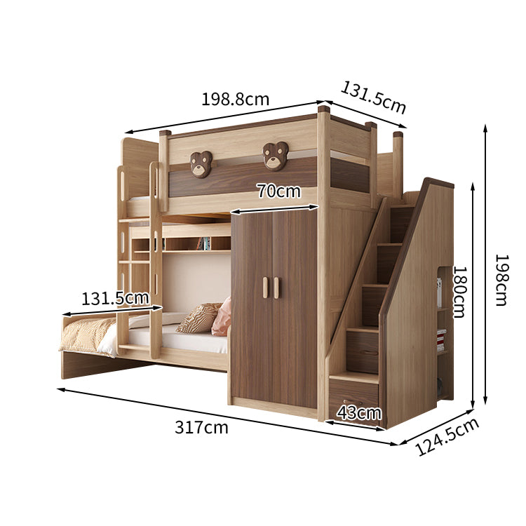 二段ベッド ハシゴ 階段 引き出し キャビネット ワードローブ 機能性 シンプル 天然木 手すり付き SCC-T009