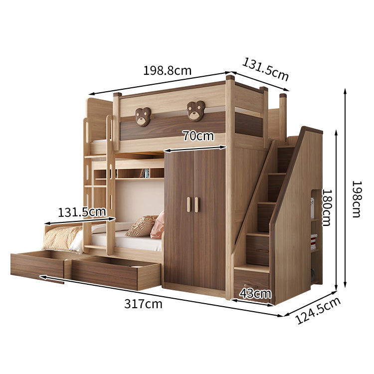 二段ベッド ハシゴ 階段 引き出し キャビネット ワードローブ 機能性 シンプル 天然木 手すり付き SCC-T009