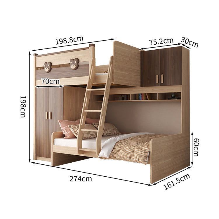 二段ベッド ハシゴ 階段 引き出し キャビネット ワードローブ 機能性 シンプル 天然木 手すり付き SCC-T009