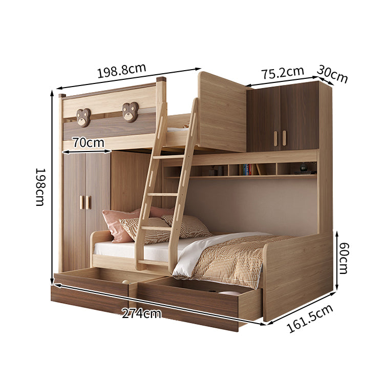 二段ベッド ハシゴ 階段 引き出し キャビネット ワードローブ 機能性 シンプル 天然木 手すり付き SCC-T009