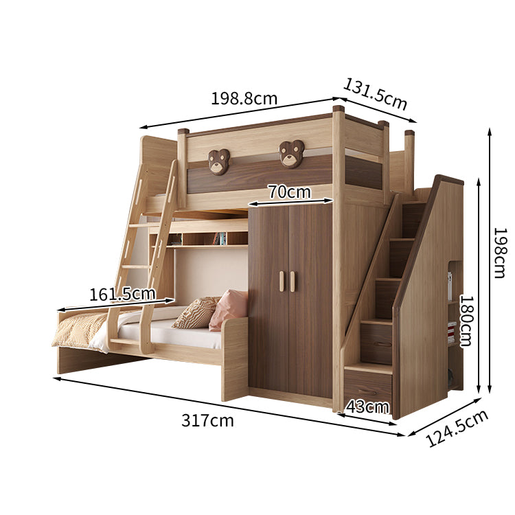 二段ベッド ハシゴ 階段 引き出し キャビネット ワードローブ 機能性 シンプル 天然木 手すり付き SCC-T009