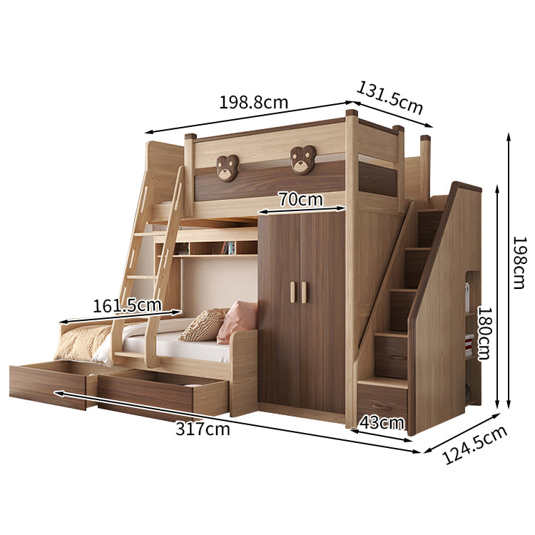二段ベッド ハシゴ 階段 引き出し キャビネット ワードローブ 機能性 シンプル 天然木 手すり付き SCC-T009
