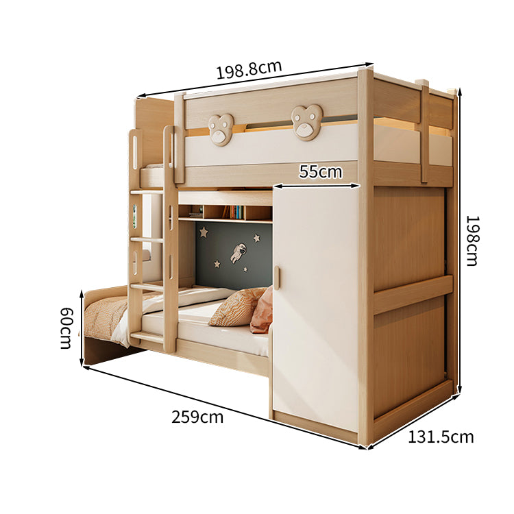 二段ベッド ハシゴ 階段 引き出し キャビネット ワードローブ 機能性 シンプル 天然木 手すり付き SCC-T009