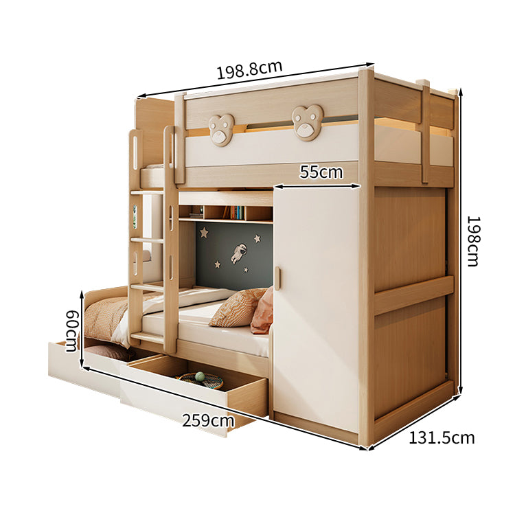 二段ベッド ハシゴ 階段 引き出し キャビネット ワードローブ 機能性 シンプル 天然木 手すり付き SCC-T009