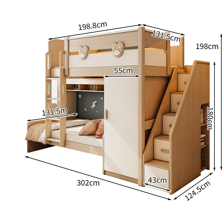 二段ベッド ハシゴ 階段 引き出し キャビネット ワードローブ 機能性 シンプル 天然木 手すり付き SCC-T009