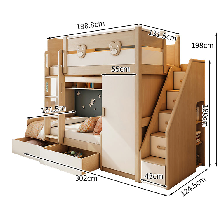 二段ベッド ハシゴ 階段 引き出し キャビネット ワードローブ 機能性 シンプル 天然木 手すり付き SCC-T009
