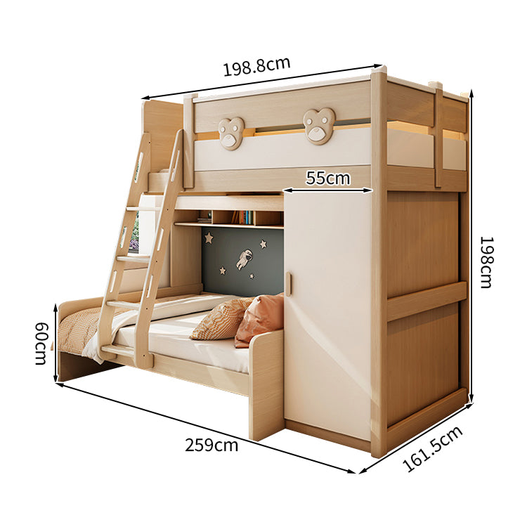 二段ベッド ハシゴ 階段 引き出し キャビネット ワードローブ 機能性 シンプル 天然木 手すり付き SCC-T009