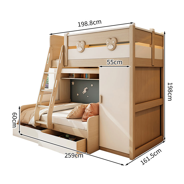 二段ベッド ハシゴ 階段 引き出し キャビネット ワードローブ 機能性 シンプル 天然木 手すり付き SCC-T009