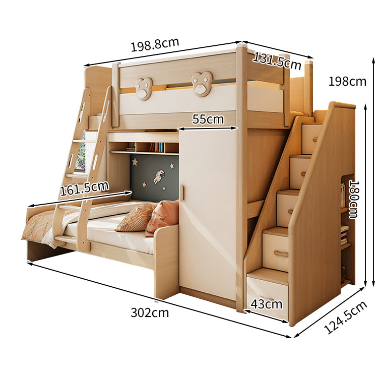 二段ベッド ハシゴ 階段 引き出し キャビネット ワードローブ 機能性 シンプル 天然木 手すり付き SCC-T009