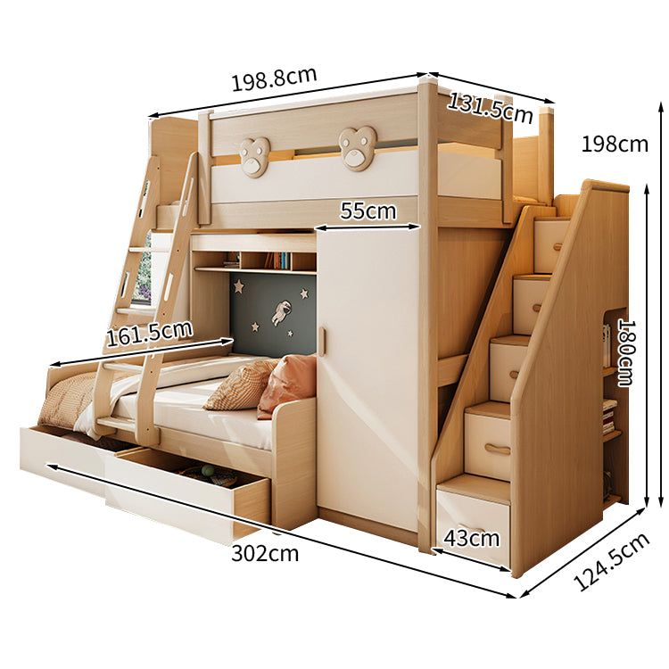 二段ベッド ハシゴ 階段 引き出し キャビネット ワードローブ 機能性 シンプル 天然木 手すり付き SCC-T009