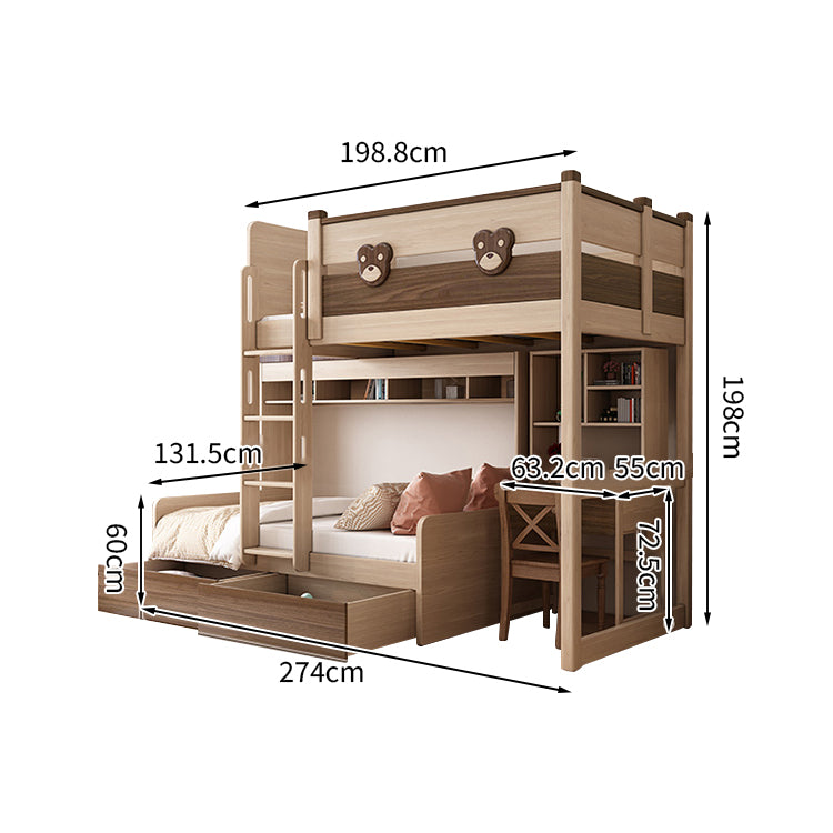 二段ベッド ハシゴ 階段 引き出し キャビネット ワードローブ 機能性 シンプル 天然木 手すり付き SCC-T009