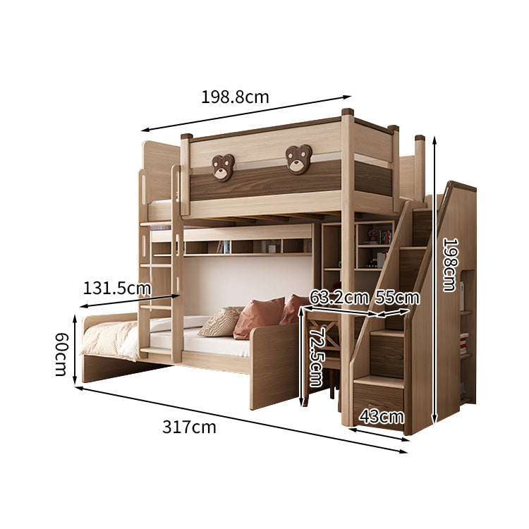 二段ベッド ハシゴ 階段 引き出し キャビネット ワードローブ 機能性 シンプル 天然木 手すり付き SCC-T009