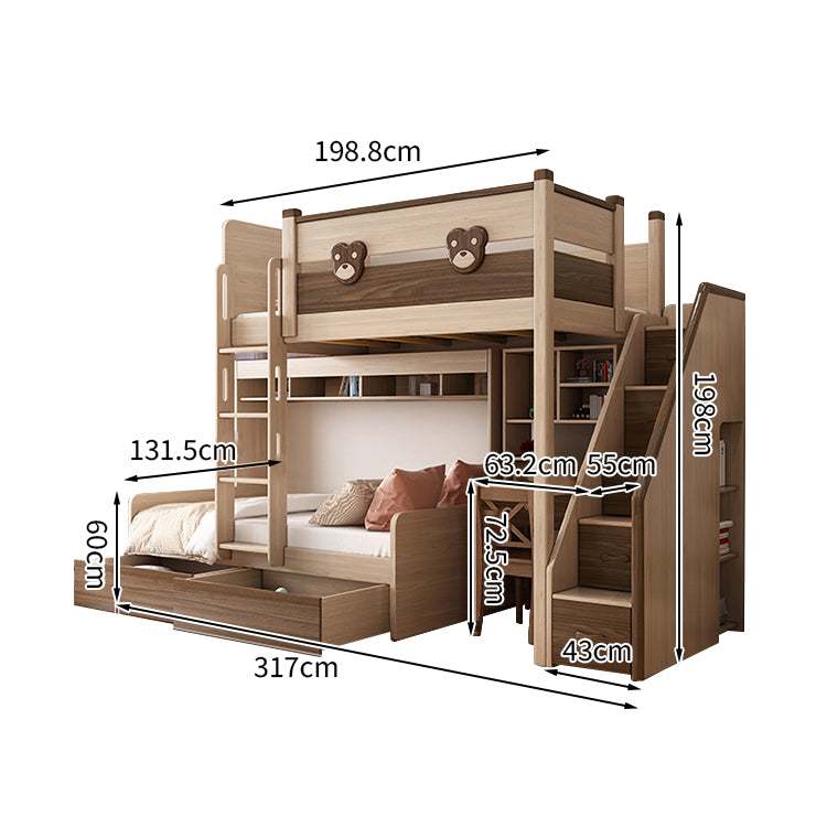 二段ベッド ハシゴ 階段 引き出し キャビネット ワードローブ 機能性 シンプル 天然木 手すり付き SCC-T009