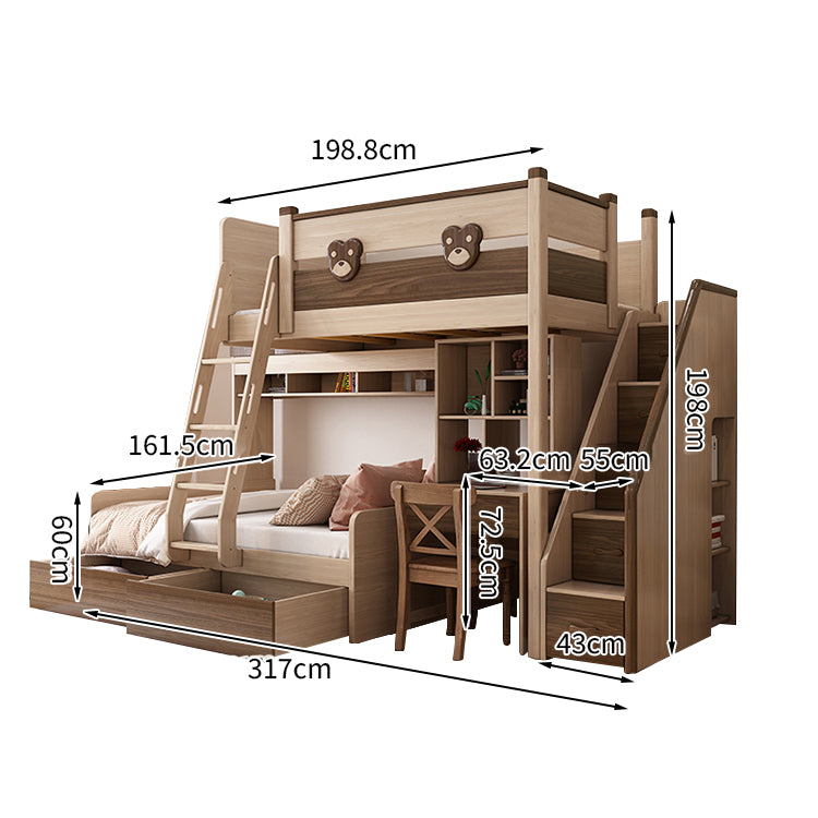 二段ベッド ハシゴ 階段 引き出し キャビネット ワードローブ 機能性 シンプル 天然木 手すり付き SCC-T009