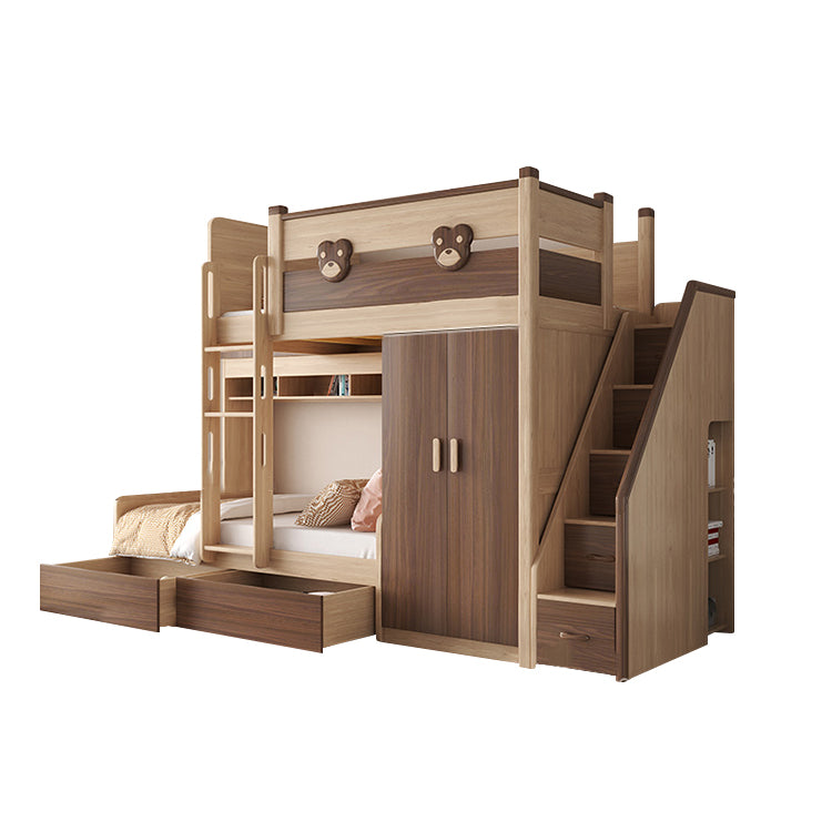 二段ベッド ハシゴ 階段 引き出し キャビネット ワードローブ 機能性 シンプル 天然木 手すり付き SCC-T009