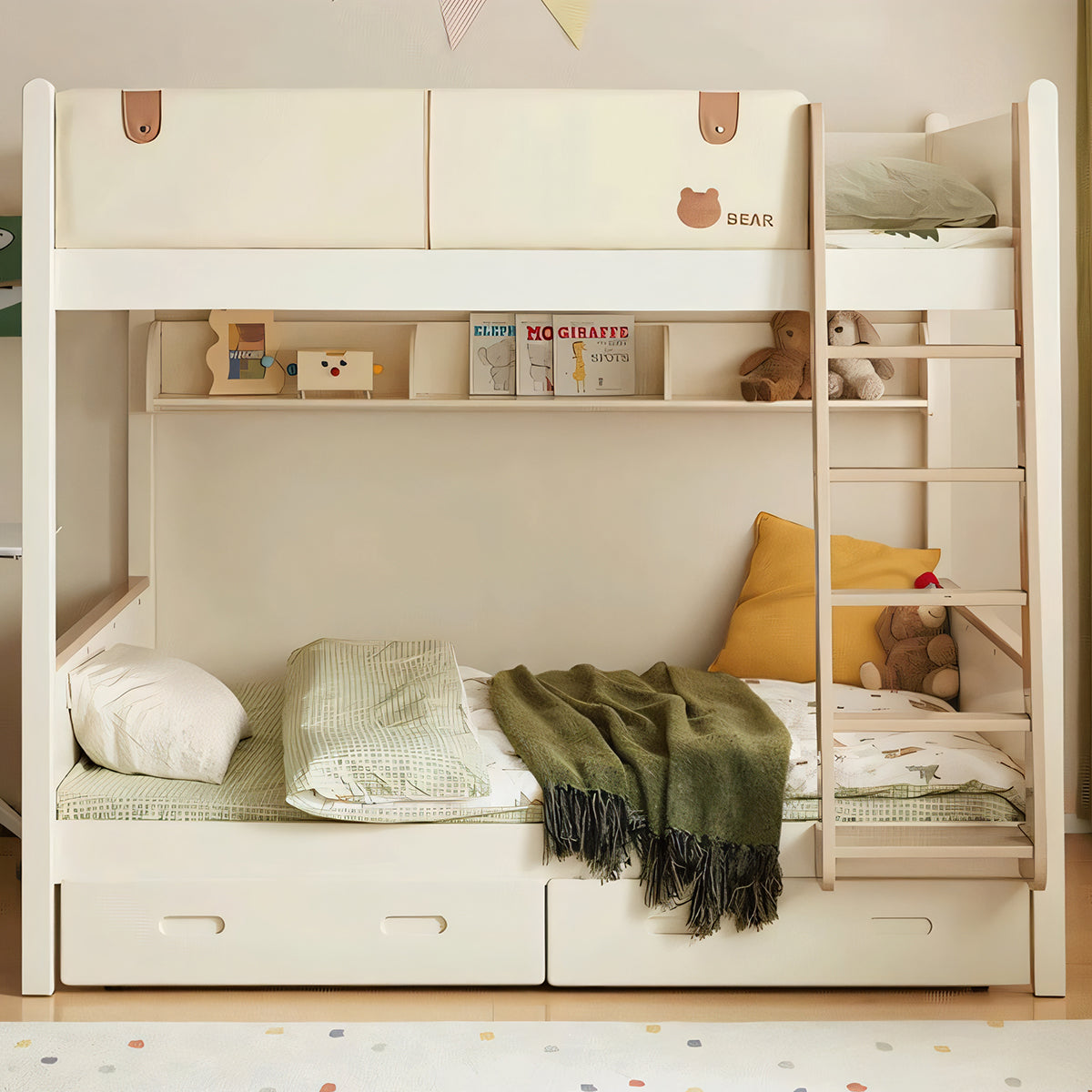 落下防止ガード 頑丈 二段ベッド はしご メラミン化粧板 モダン おしゃれ ベージュ SCC-T022