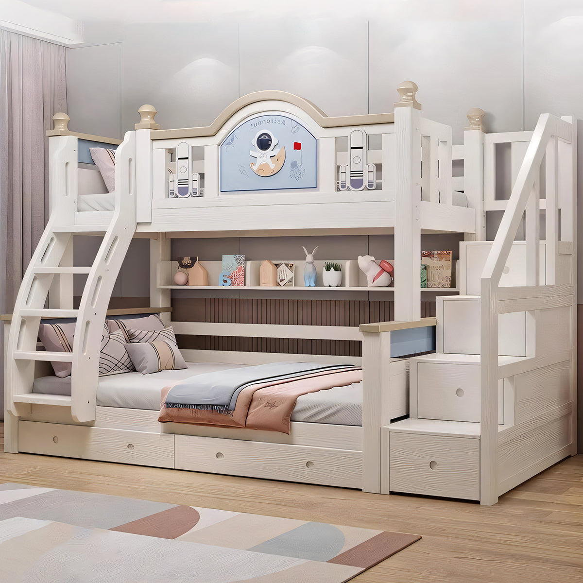 おしゃれ モダン 二段ベッド 引き出し 収納 天然木 チェリー材 落下防止 面取り加工 SCC-T023