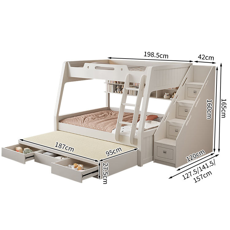 二段ベッド ラバーウッド 水性塗料 落下防止ガード スライドベッド付き 階段 はしご 引き出し SCC-T026