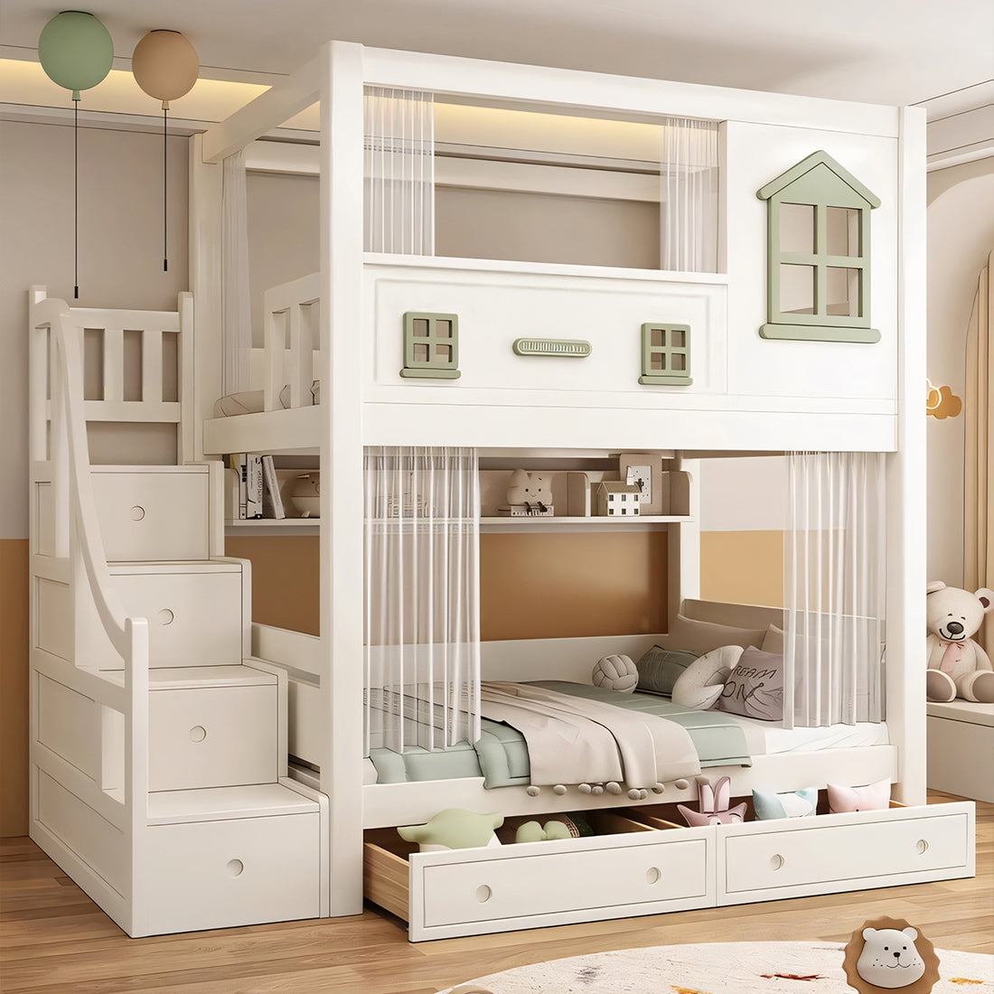 モダン オシャレ かわいい 二段ベッド 水性塗料 天然木 引き出し 大容量 分類収納 チェリーウッド SCC-T044