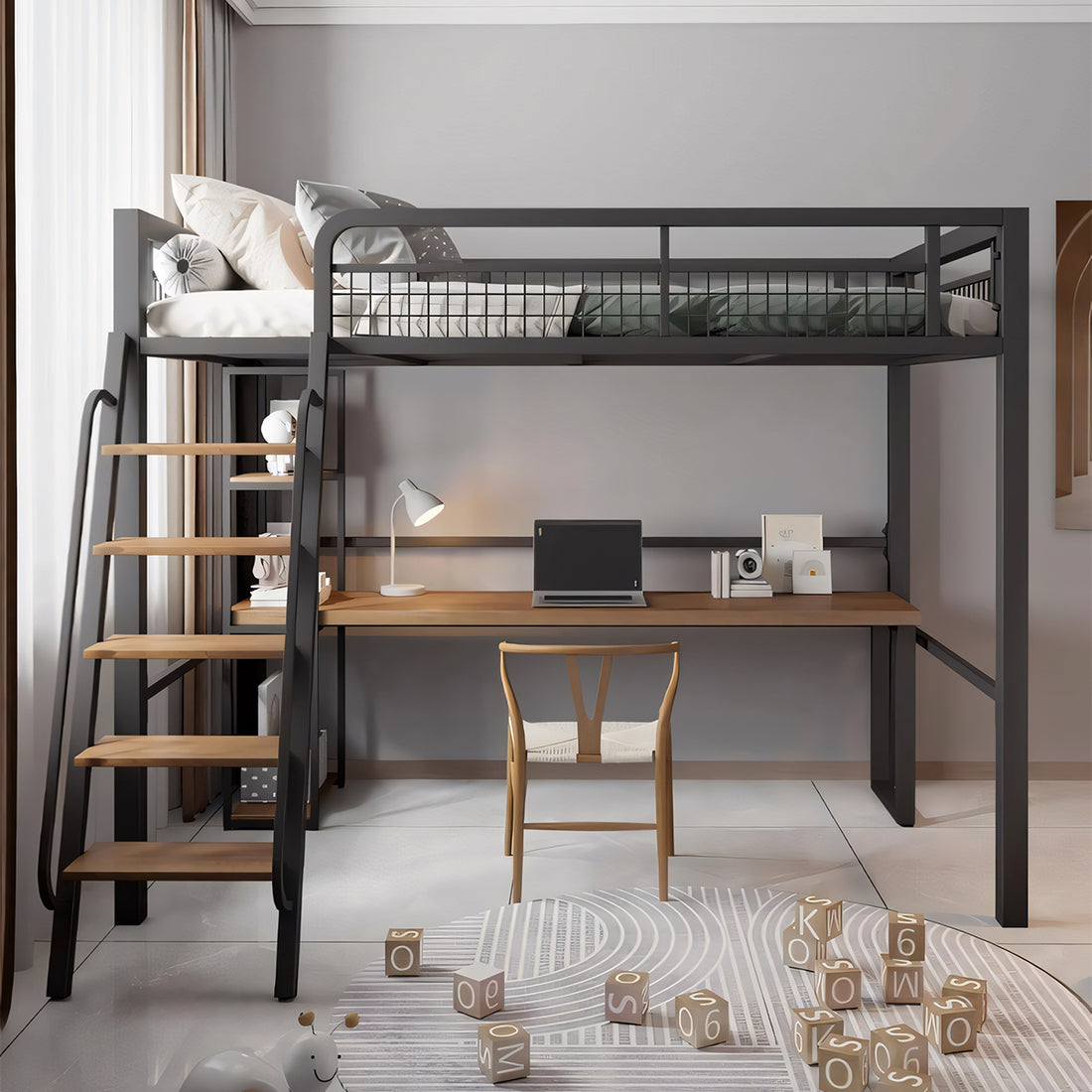 二段ベッド スチールフレーム ベッドガード 階段 ハシゴ デスク 収納棚 カスタマイズ可能 SCC-T048