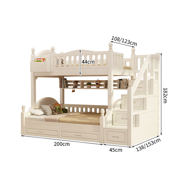 二段ベッド 二人用 天然木 階段 収納 すのこ R加工 おしゃれ ホワイト ハシゴ 手すり付き SCC-T050