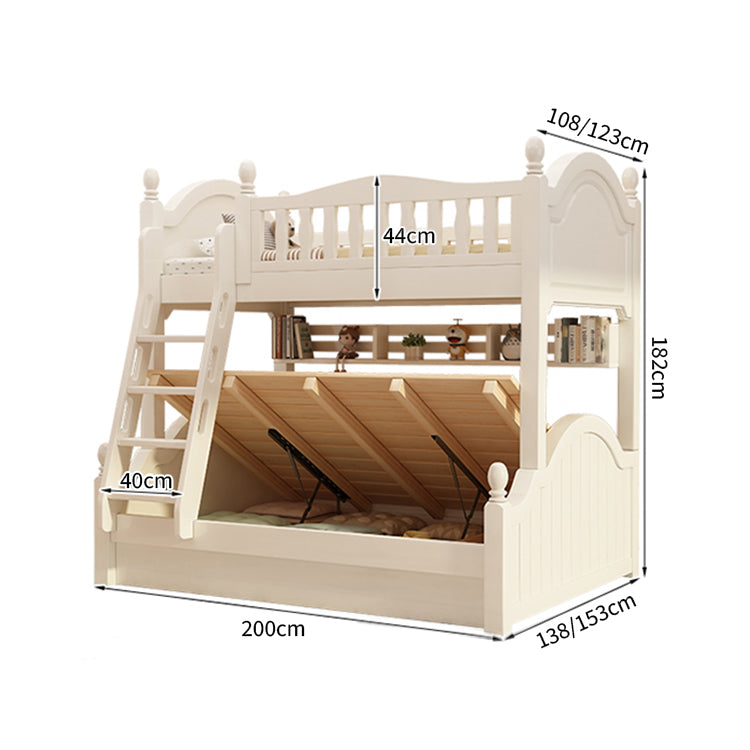 二段ベッド 二人用 天然木 階段 収納 すのこ R加工 おしゃれ ホワイト ハシゴ 手すり付き SCC-T050