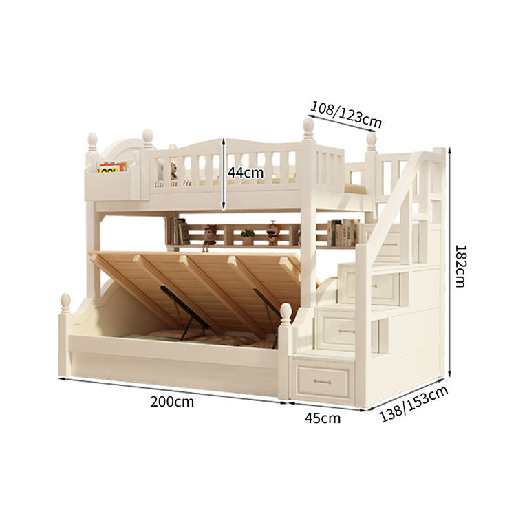 二段ベッド 二人用 天然木 階段 収納 すのこ R加工 おしゃれ ホワイト ハシゴ 手すり付き SCC-T050