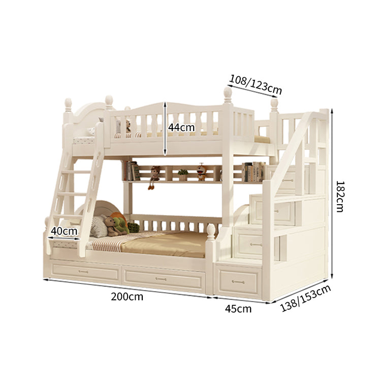 二段ベッド 二人用 天然木 階段 収納 すのこ R加工 おしゃれ ホワイト ハシゴ 手すり付き SCC-T050
