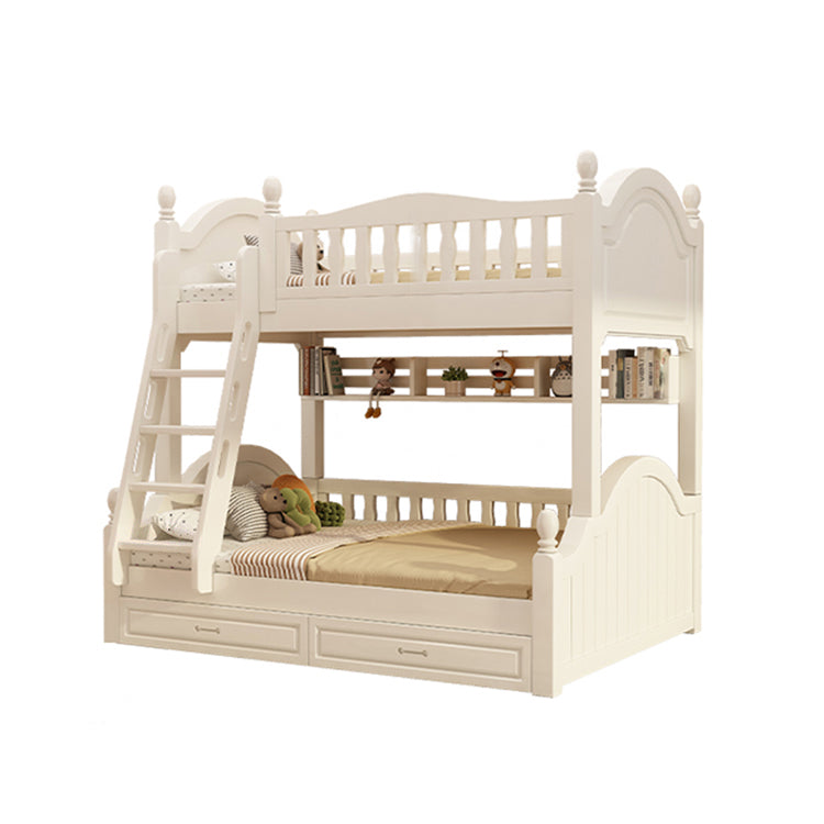 二段ベッド 二人用 天然木 階段 収納 すのこ R加工 おしゃれ ホワイト ハシゴ 手すり付き SCC-T050