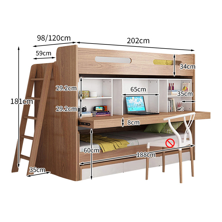 二段ベッド ベッドガード ワードローブ オープン収納 階段 ベット下収納 木目調 機能性 メラミン化粧板 エコ素材 SCC-T054