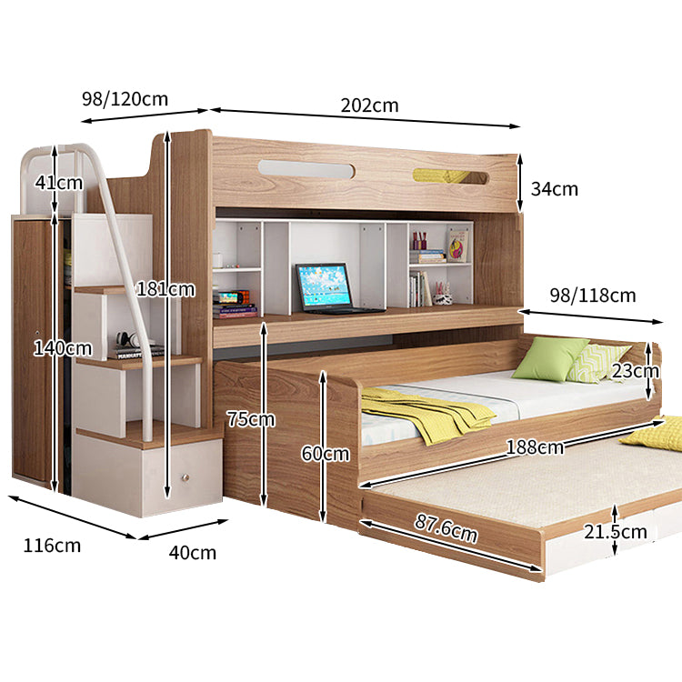 二段ベッド ベッドガード ワードローブ オープン収納 階段 ベット下収納 木目調 機能性 メラミン化粧板 エコ素材 SCC-T054